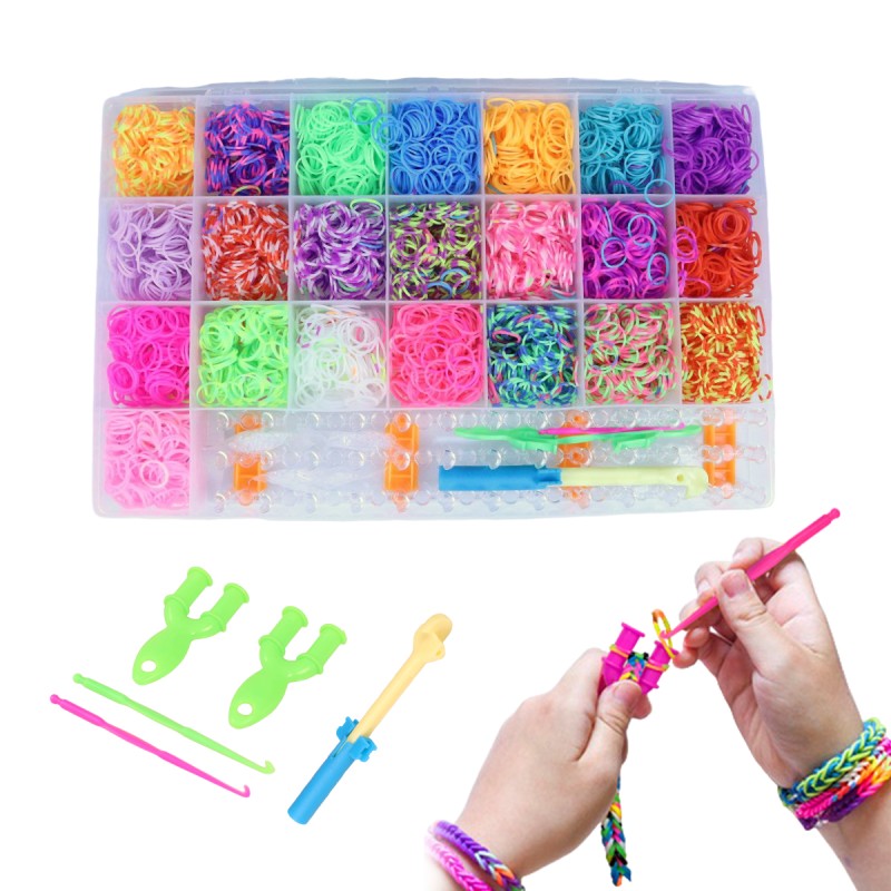 Kit Pulseira Fábrica Elásticos Silicone Maleta Loom Band Miçangas 4400 pçs C/ Manual