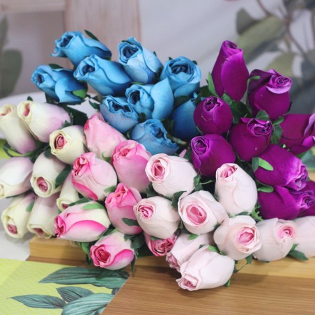 Buquê de Rosas Botão com 9 Flores Artificial Decoração Casamento Arranjos Noiva