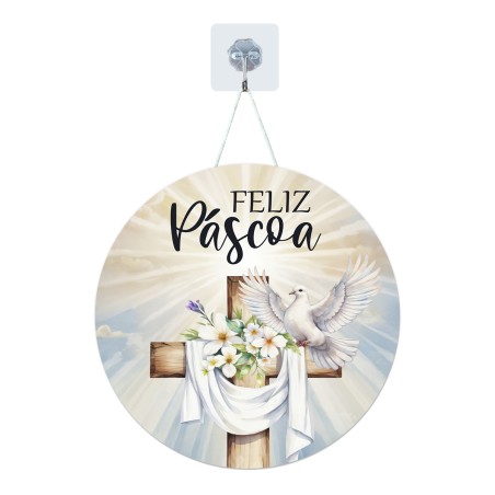 Placa Enfeite Porta Guirlanda Decorativa MDF Adesivado Páscoa Cristã Coelho 25cm