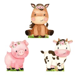 Kit 3 Totens Display MDF Adesivado Fazendinha Rosa Menina 50cm