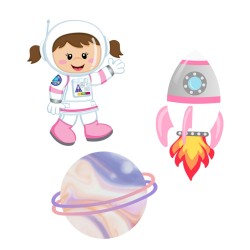 Kit 3 Totens Display MDF Adesivado Pézinho Astronauta Menina Espaço 50cm