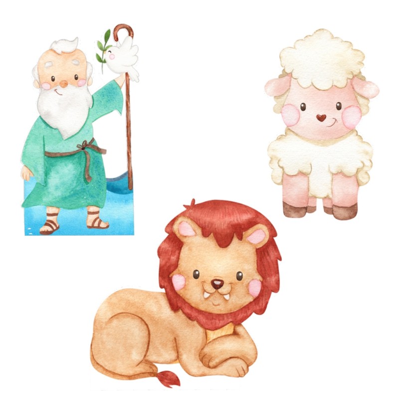 Kit 3 Totens Display MDF Adesivado Decoração Festa Pézinho Arca de Noé 25cm