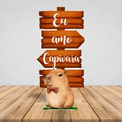 Totem Placa Display MDF Adesivado Pézinho Capivara Decoração Festa Setas 65cm