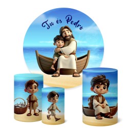 Trio Capas Cilindros + Painel Redondo 1,50m Tu és Pedro Jesus Criança