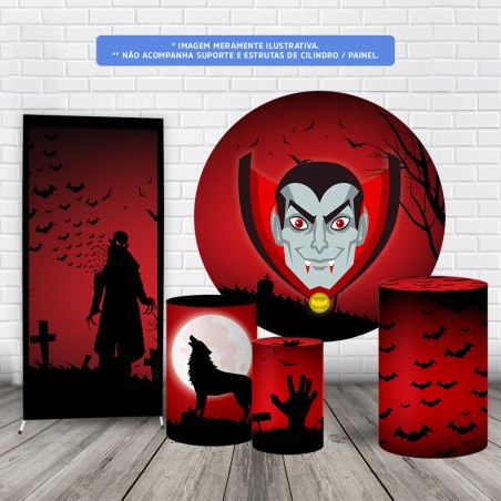 Trio Capas Cilindro + Painel 1,50m + Painel Lateral Halloween