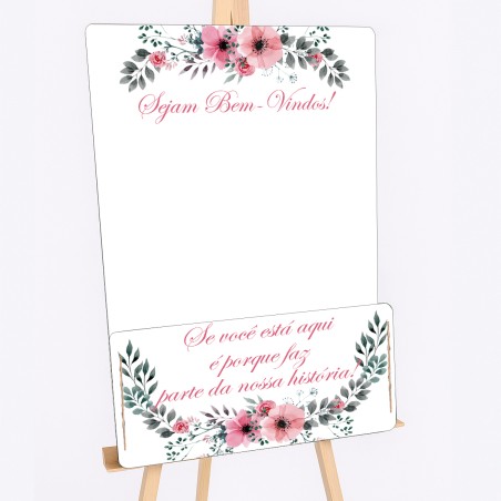 Placa Caixa Floreira Bem Vindos Decoração Eventos MDF Adesivado 40x60cm