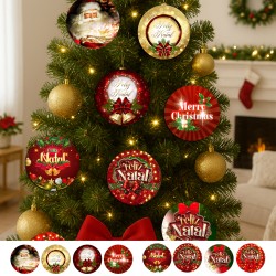 Kit com 08 Bolinhas de Natal MDF 3mm Adesivado Decoração Árvore 9,5cm