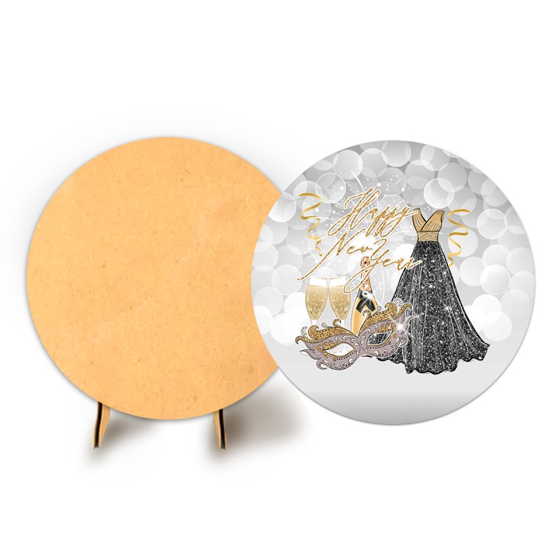 Painel Redondo Veste Facil C/ Elastico 50cm Ano Novo + Suporte MDF