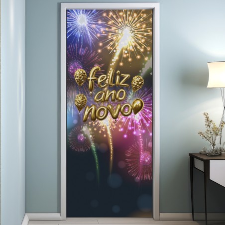 Capa para Porta Tecido Sublimado Ano Novo Veste Fácil com Elástico