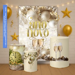Trio Capas Cilindro + Painel Retangular 1,50x2,0m Ano Novo