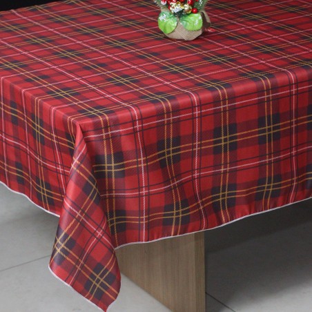 Toalha de Mesa Natal Xadrez Retangular Microfibra Cozinha Sala Decoração 2,20 x 1,45m