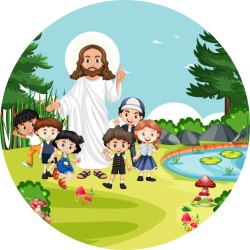 Painel Festa Redondo C/ Elástico 1,50m Jesus e as Crianças