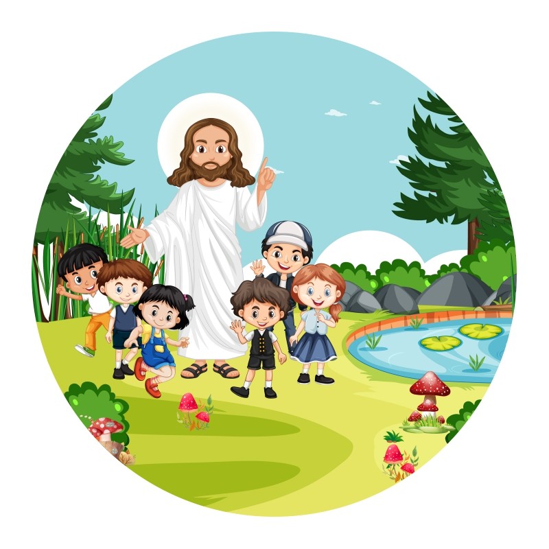 Painel Festa Redondo C/ Elástico 1,50m Jesus e as Crianças