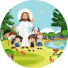 Painel Festa Redondo C/ Elástico 1,50m Jesus e as Crianças