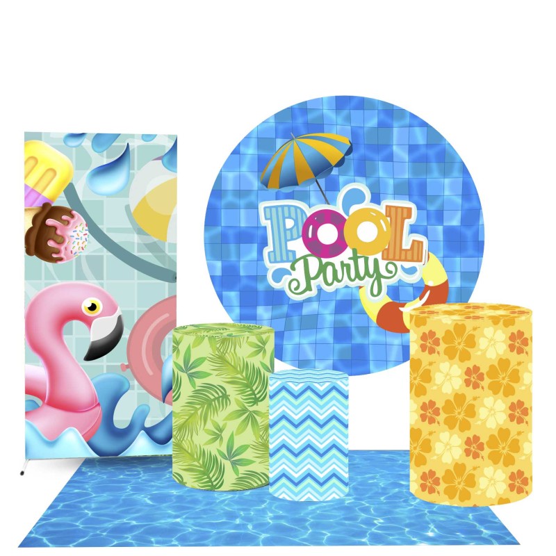 Trio Capas Cilindro + Painel + Lateral e Tapete Pool Party
