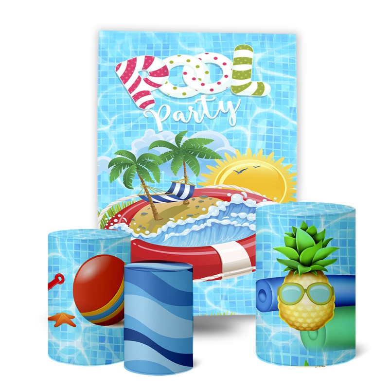 Trio Capas Cilindro + Painel Retangular 1,50x2,0m Pool Party