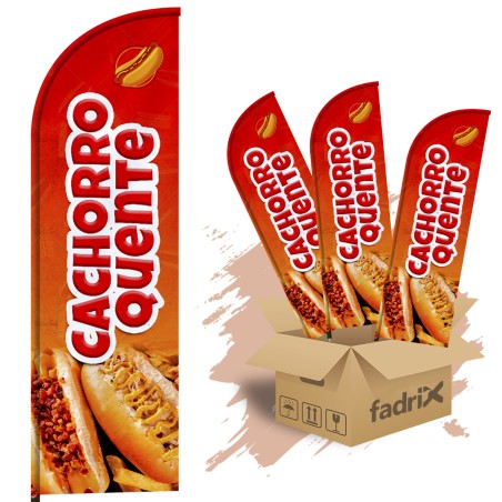 Wind Banner Dupla Face 3mt Cachorro Quente Kit C/ 3unds