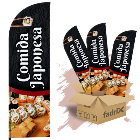 Wind Banner Dupla Face 3mt Comida Japonesa Kit C/ 3unds
