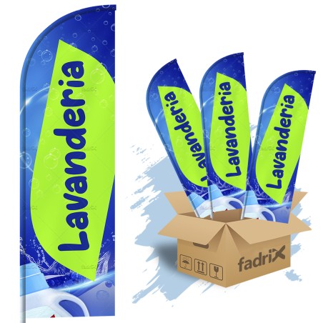 Wind Banner Dupla Face 3mt Completo Lavanderia Kit C/ 3unds
