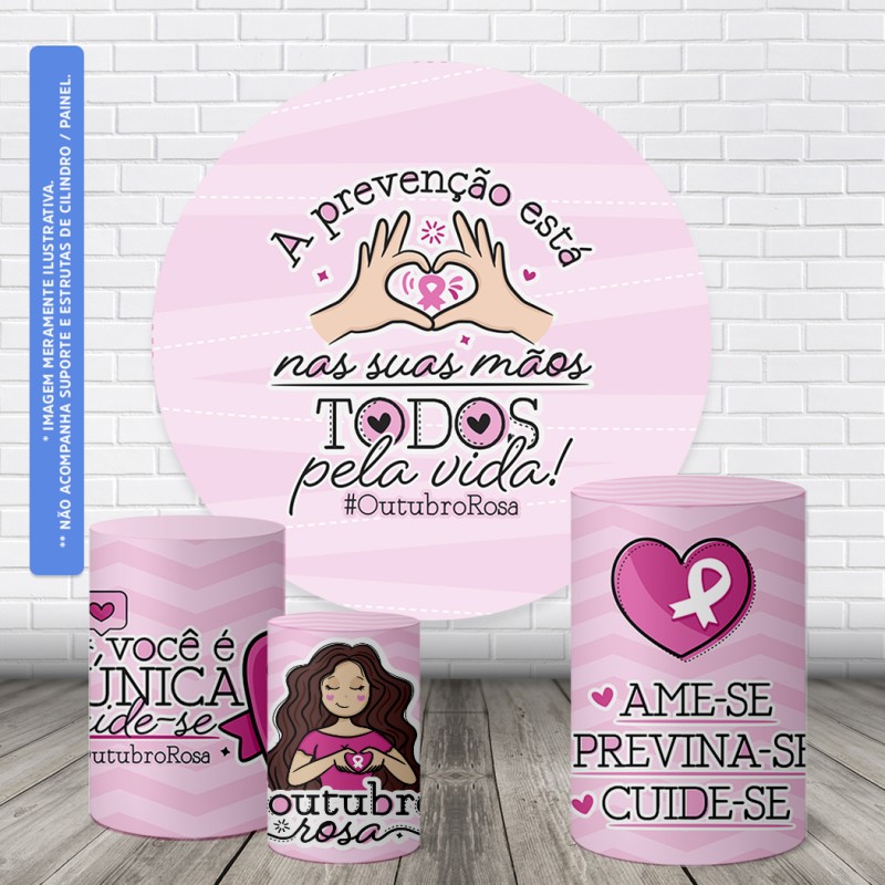 Trio Capas Cilindro + Painel 1,50m Outubro Rosa