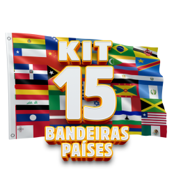 Bandeira Diversos Países 1,50 x 0,90 m - Kit C/ 15 unds