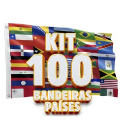 Bandeira Diversos Países 1,50 x 0,90 m - Kit C/ 100 unds